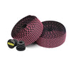 Pink and black breathable silica gel handlebar tape rolls shown in a circular form.