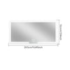 A rectangular vanity mirror with a silver reflective surface and a power switch, measuring 12cm by 24.5cm.