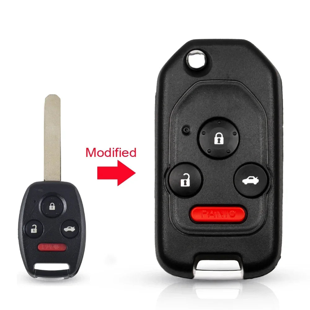 Modifizierte Ersatzschlüsselhülle für ein Honda-Fahrzeug, gezeigt neben dem Originalschlüssel.