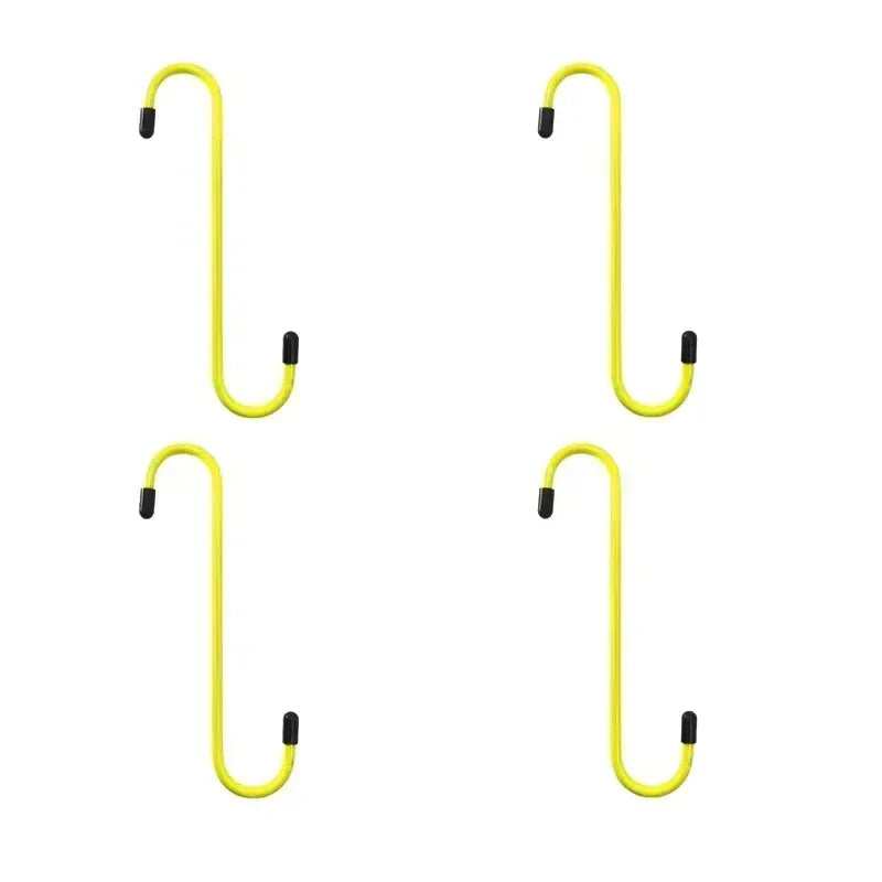 Four yellow car brake caliper hangers for axle and suspension