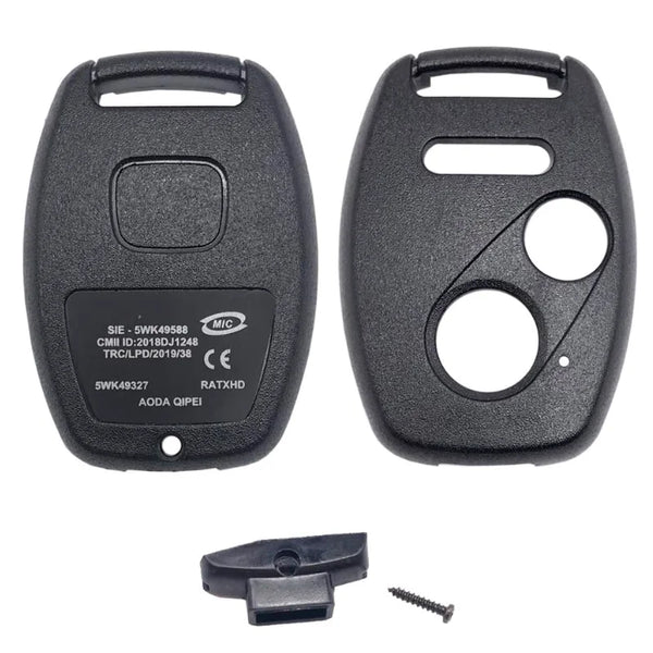 Black universal car key fob shell cover with a button and mounting features and a small screw.