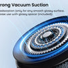 Close-up view of a black magnetic phone holder with a textured surface and blue light effects.