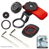 A set of universal motorcycle phone mounts including a clamp, suction cup, and stem cap mount.
