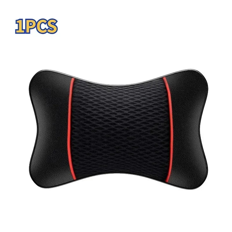 Black ergonomic leather headrest and neck support cushion