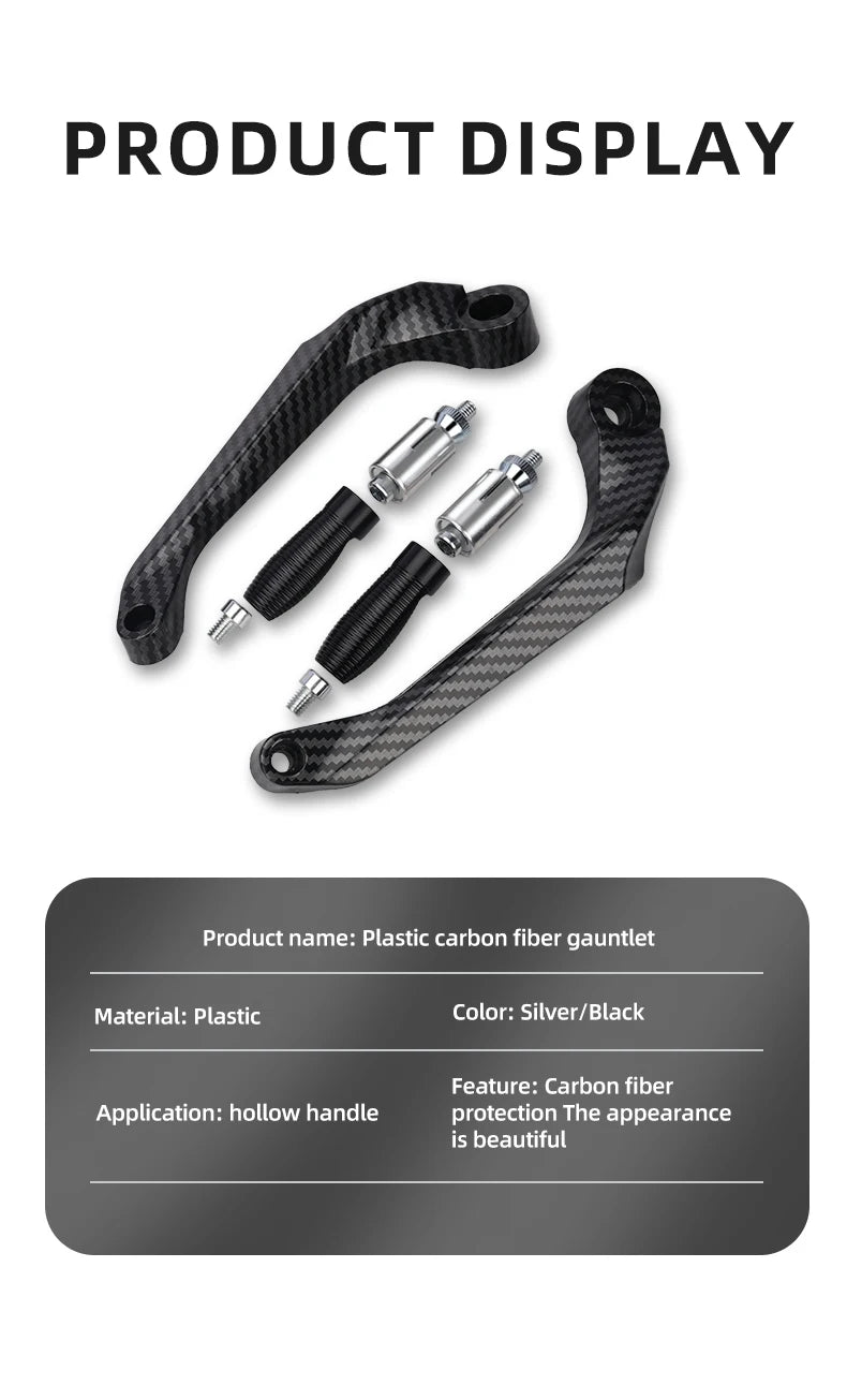 Display of a plastic carbon fiber gauntlet hand guard with a hollow handle.