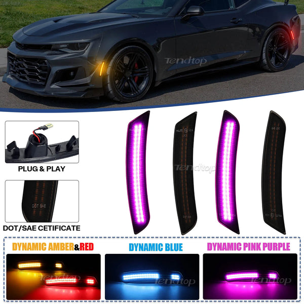 LED turn signal lights for Camaro and Cadillac including plug and play bulbs and various colors like amber, blue, and pink pu