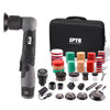 A black cordless mini car detail polisher and various accessories are shown on a white background.