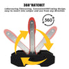 A heavy-duty brake caliper piston spreader tool with a 360 degree ratchet design shown in action.
