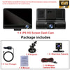 A black IPS HD screen dash cam package including a support, rearview camera, charger, manual, and wire.