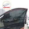 A black magnetic car window sunshade is shown installed on a vehicle window.