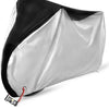 Silver and black all-weather bicycle cover with a lock hole