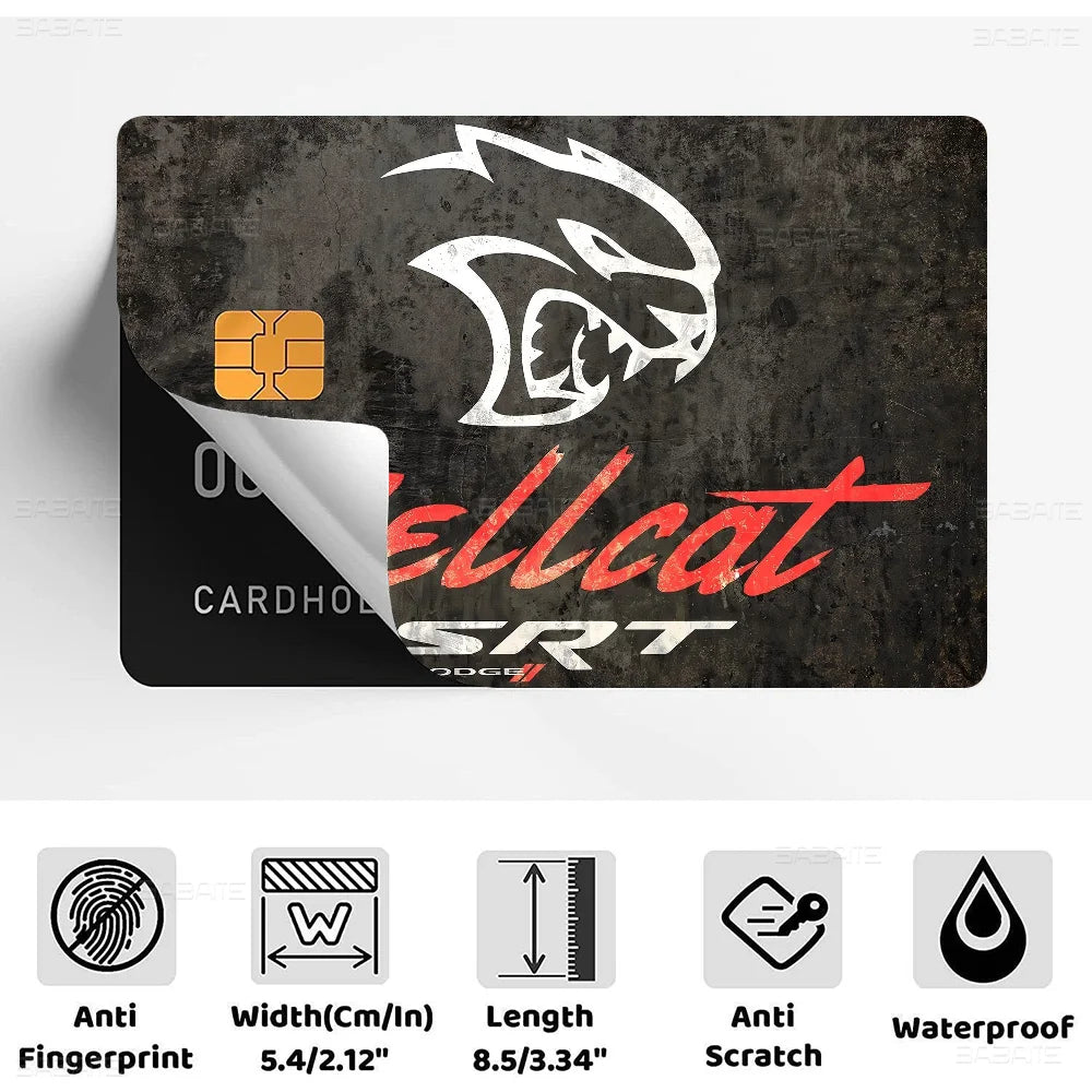 A black card sticker film featuring a white stylized lion head and red text on a dark background.