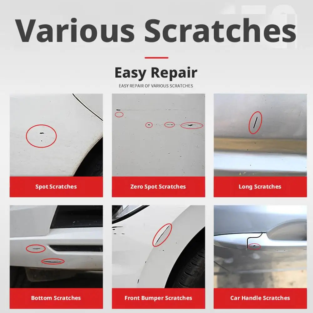Images showing various types of car scratches including spot, zero spot, long, bottom, front bumper, and car handle scratches