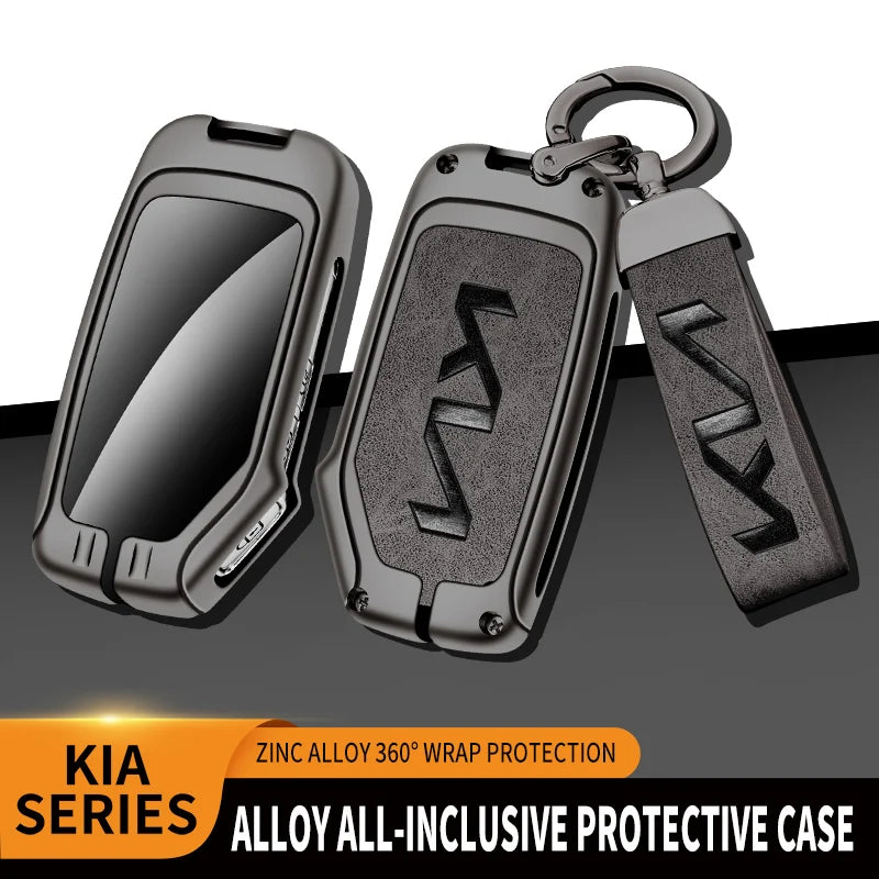 A black alloy protective case for a car key, featuring a durable wrap protection.