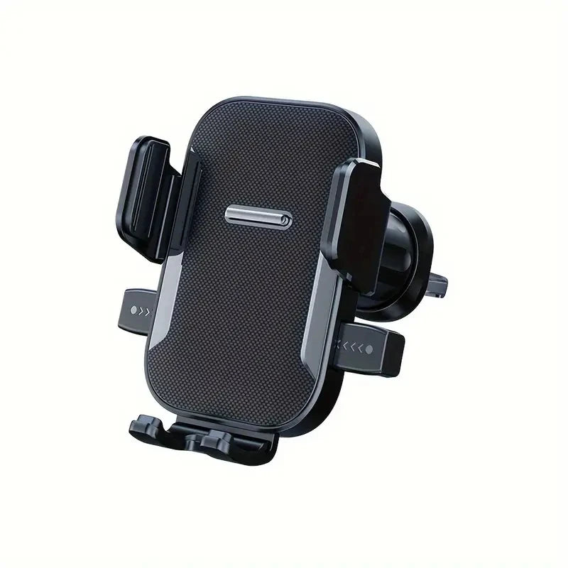 Black universal foldable car phone mount with adjustable clamps and a central mounting plate.