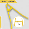 Yellow adjustable hole tool used for heavy duty truck brake spring removal and installation.