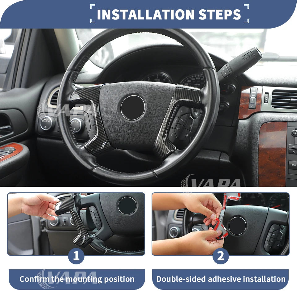 Étapes d'installation de la garniture de volant personnalisée à adhésif double face pour SUV Chevy/GMC