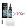 A RayHong car glass repair kit box and bottle with a square white applicator shown next to it.