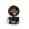 Black glass restorer coating for car tires sold in a round container.