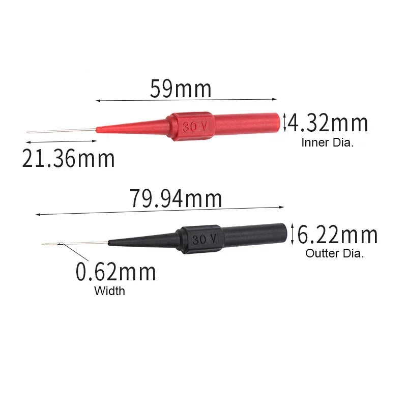 مسبار اختبار متعدد القياس أحمر بدقة، بطول 59 ملم وقطر داخلي 14.32 ملم.