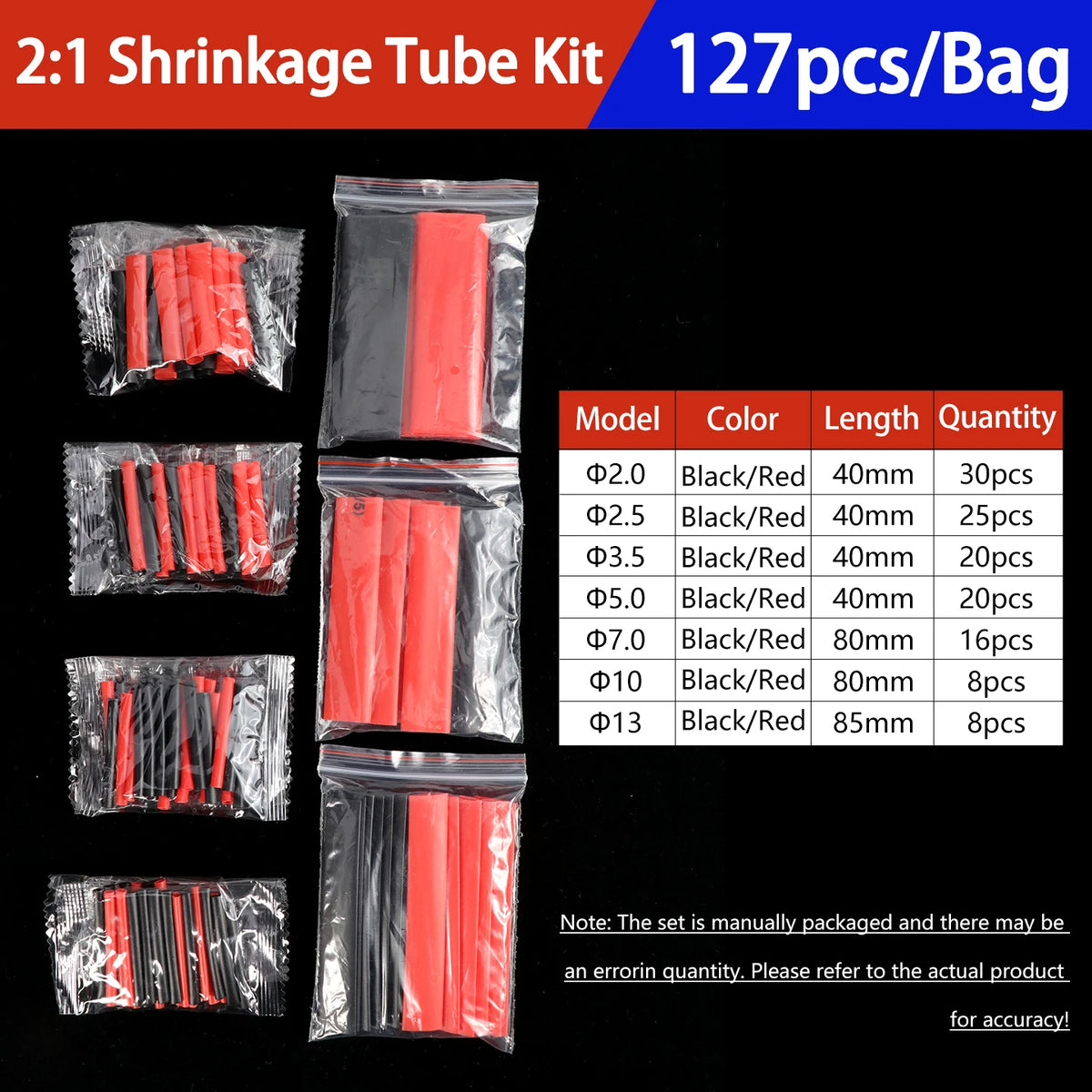 A set of heat shrink tubing kits in various sizes and colors, packaged for electrical insulation.