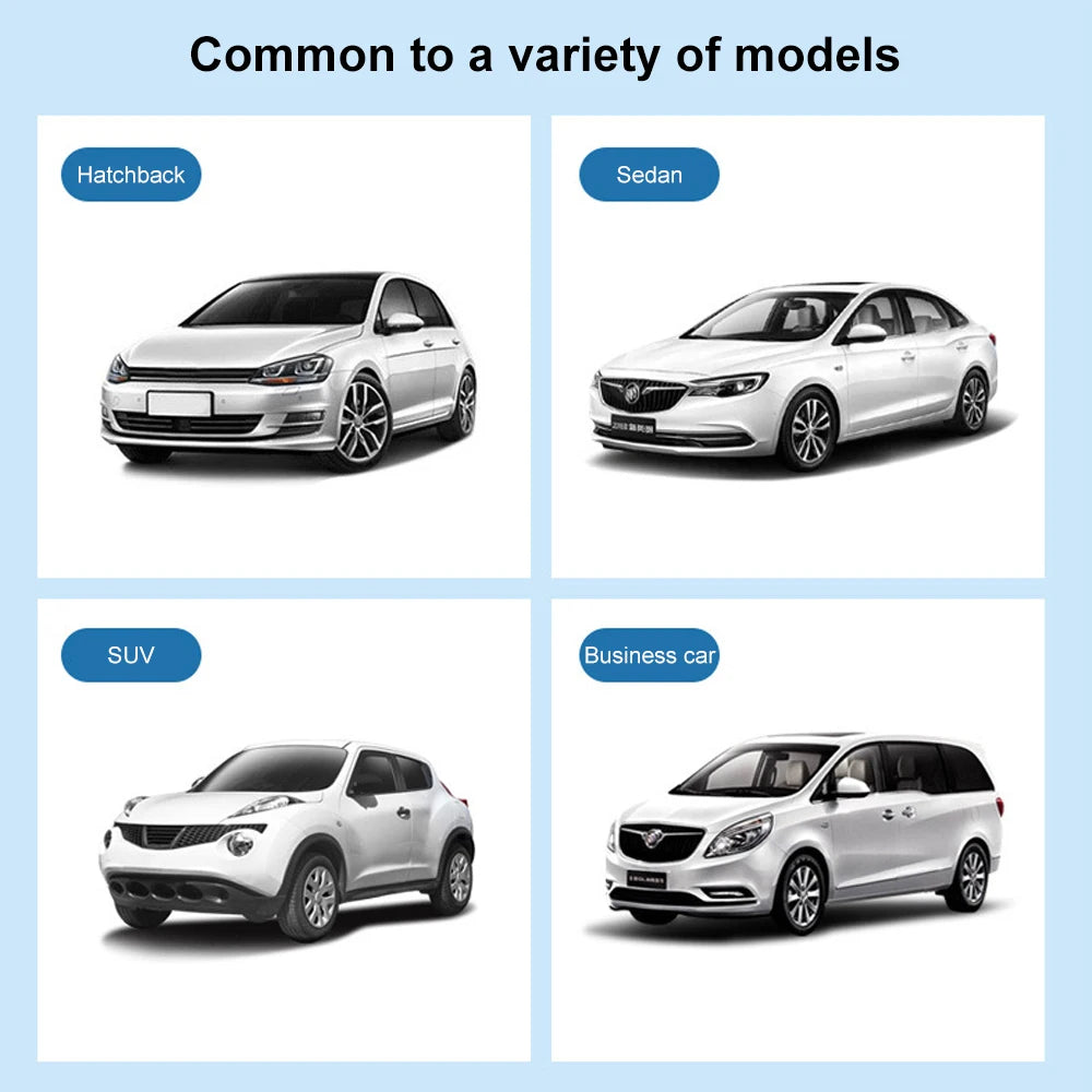 A collection of four different car models including a hatchback, sedan, SUV, and business car.