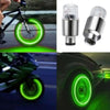 Various views of universal LED wheel lights installed on a bicycle and a car wheel.