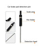 Pluma para detección de pastillas de freno mostrando su área de escala, carpeta y cabezal de detección.