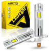 A silver LED light bulb is shown next to its packaging box for the AUXITO LED Light product.