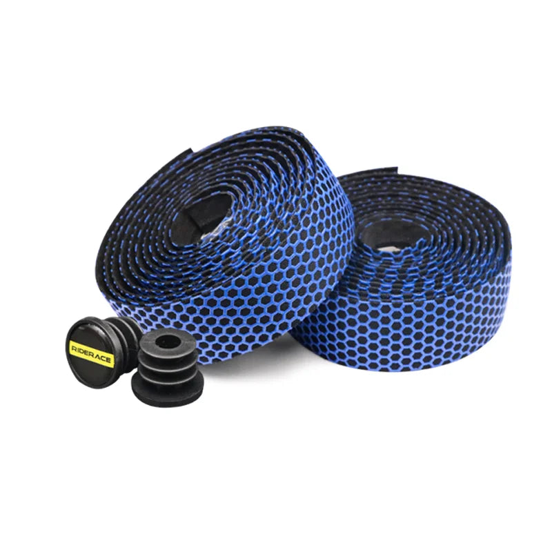 Two rolls of blue breathable silica gel handlebar tape with black cores