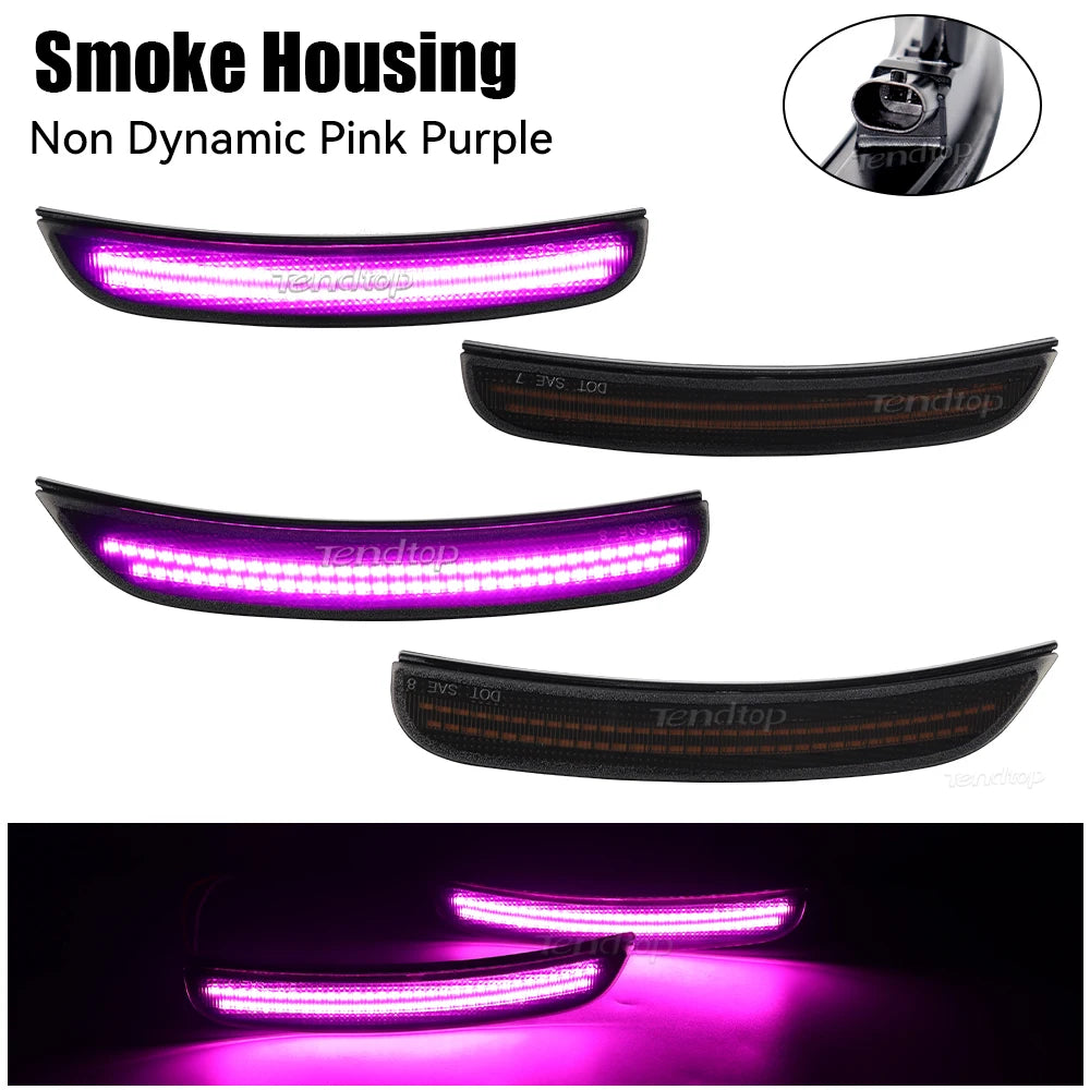 A close-up view of a non dynamic pink purple LED smoke housing side marker light.