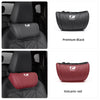 A pair of ergonomic auto logo neck pillows in premium black and volcanic red colors.
