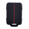 Black silicone car key cover with a textured pattern and a red accent stripe.