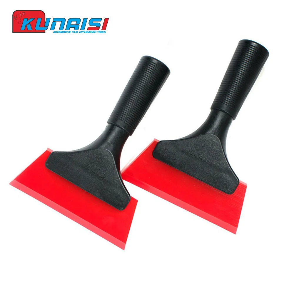 A black silicone scraper kit with red rubber blades used for removing glass and film.