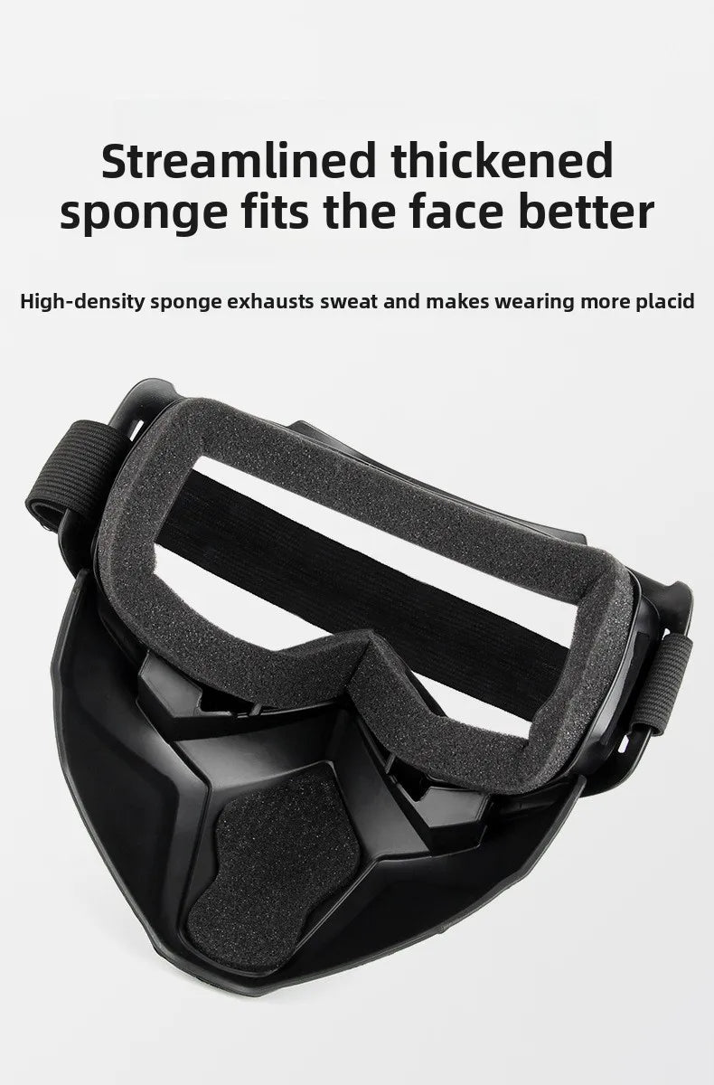 Black high-density sponge anti-fog goggles with a padded strap shown in a close-up view.