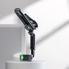 A black multi-functional car sun visor phone mount is shown mounted on a white surface.