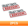 A set of two metal 3D lettering decals for a car exterior logo, featuring the word EDITION in a block font.