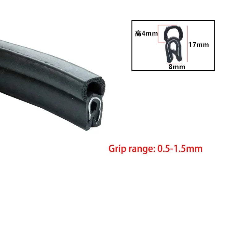 Black durable U-shaped door edge seal strips with a grip range of 0.5 to 1.5 mm