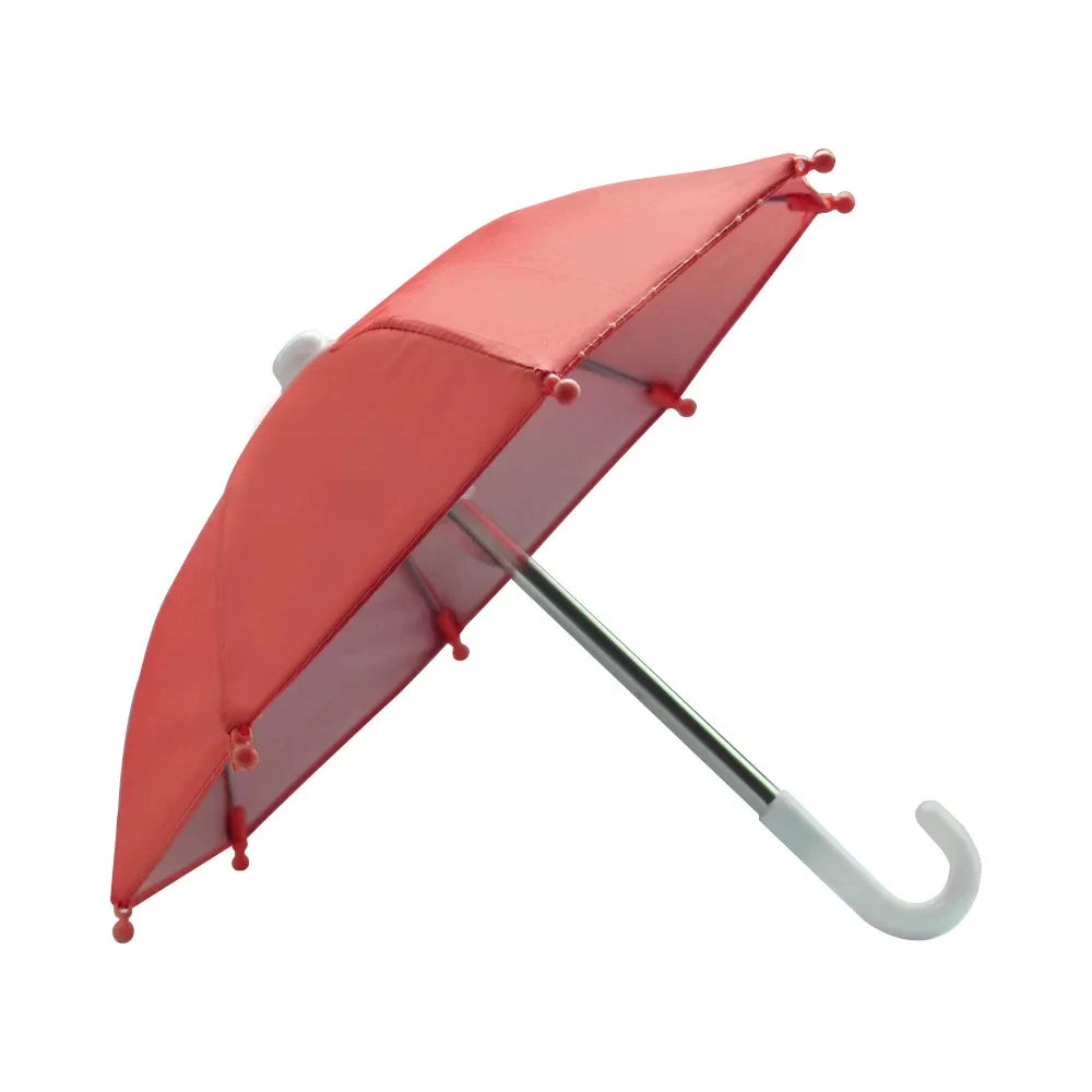 A bright coral red mini motorcycle sunshade umbrella open and angled upward.
