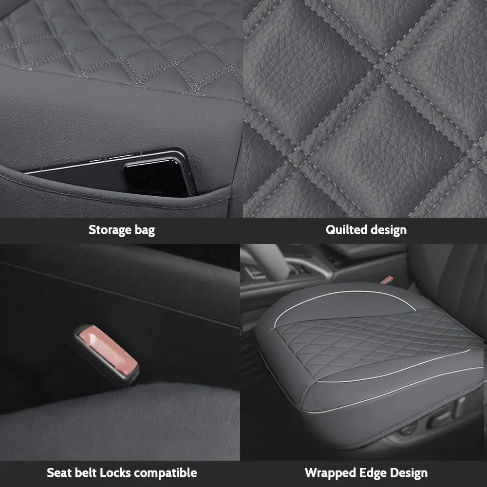 PU leather car seat cover featuring quilted design and wrapped edge for anti-slip protection