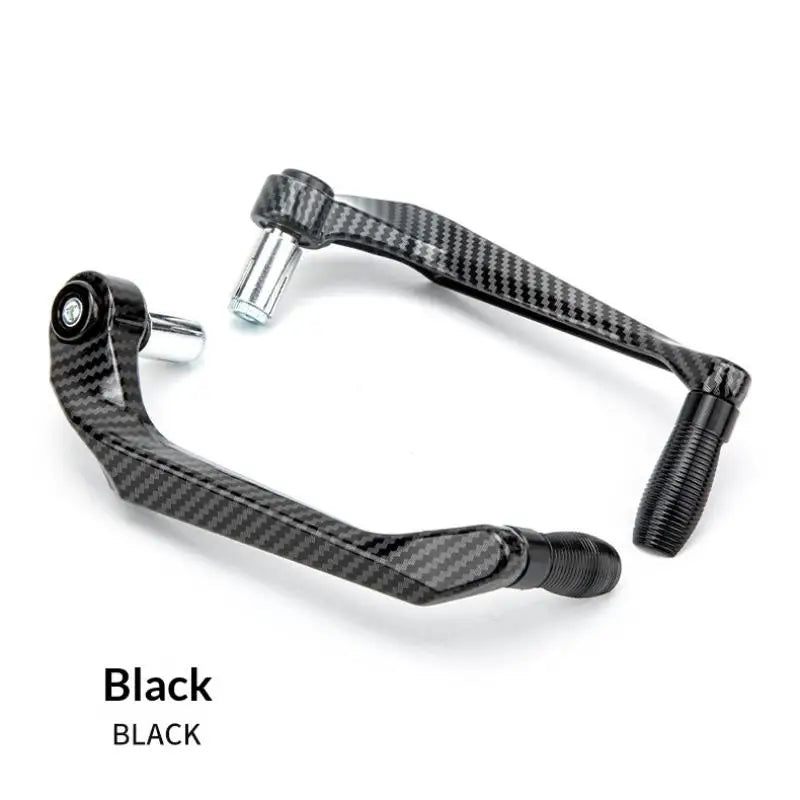 Black motorcycle hand guard and lever protector with a silver fitting.