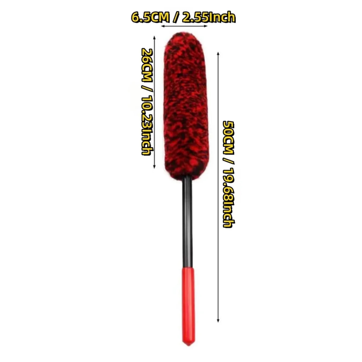 A red, bendable detailing brush with a black handle and a red base.