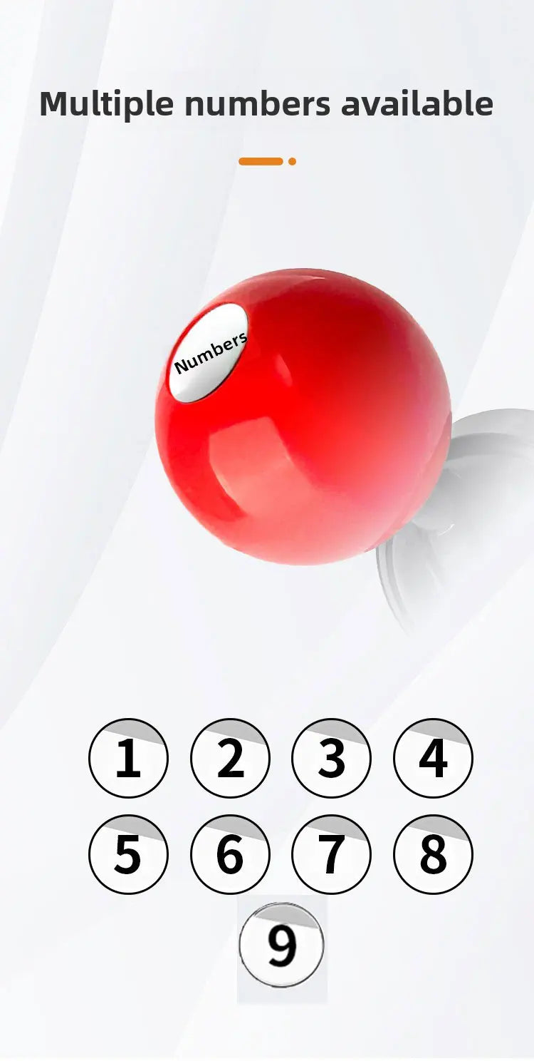 A close-up of a red spherical button with the word Numbers visible, next to numbered buttons 1 through 9.