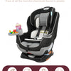 A black and gray 3-in-1 expandable travel tray designed for car seats and strollers.