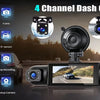 Appareil dashcam noir avec plusieurs objectifs de caméra et un écran, démontrant ses fonctionnalités de surveillance et d'enr