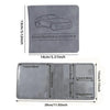 A gray leather card holder wallet with multiple slots for ID and license documents.