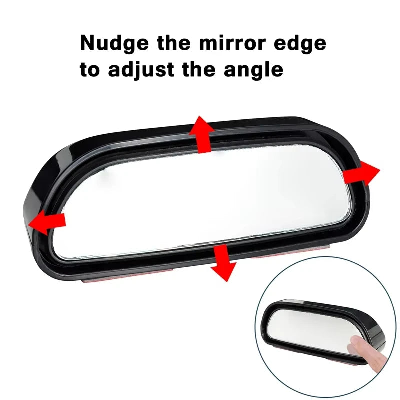 Instructions showing how to adjust the angle of an adjustable wide-angle convex side mirror's mirror edge.