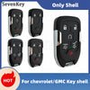 A set of black key shells for Chevrolet and GMC vehicles, shown in various angles.