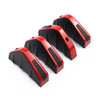 A set of three black and red ABS plastic universal rear bumper spoiler lip kits.
