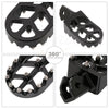 Black heavy-duty CNC foot pegs for motorcycles shown in various angles and configurations